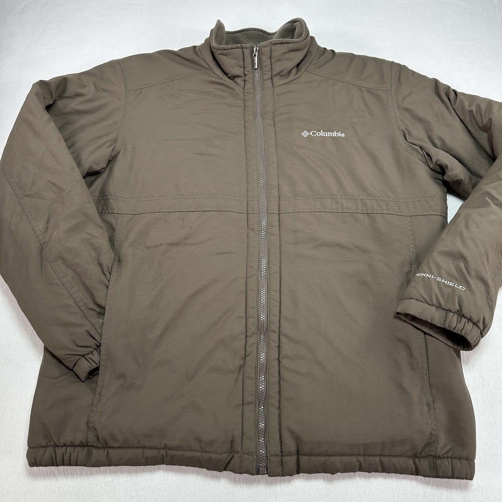 Columbia Jacket Mens Large Brown Omni-Shield Fleece Lined Zip Outdoor Hiking